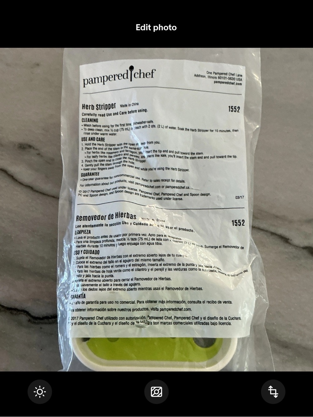 Pampered Chef Herb Stripper Roller 1552 - Lime Green and White - Picture 3 of 5